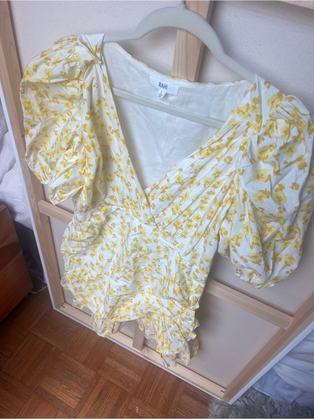 Free People Yellow Floral Mini Dress Size L - Picture 8 of 8